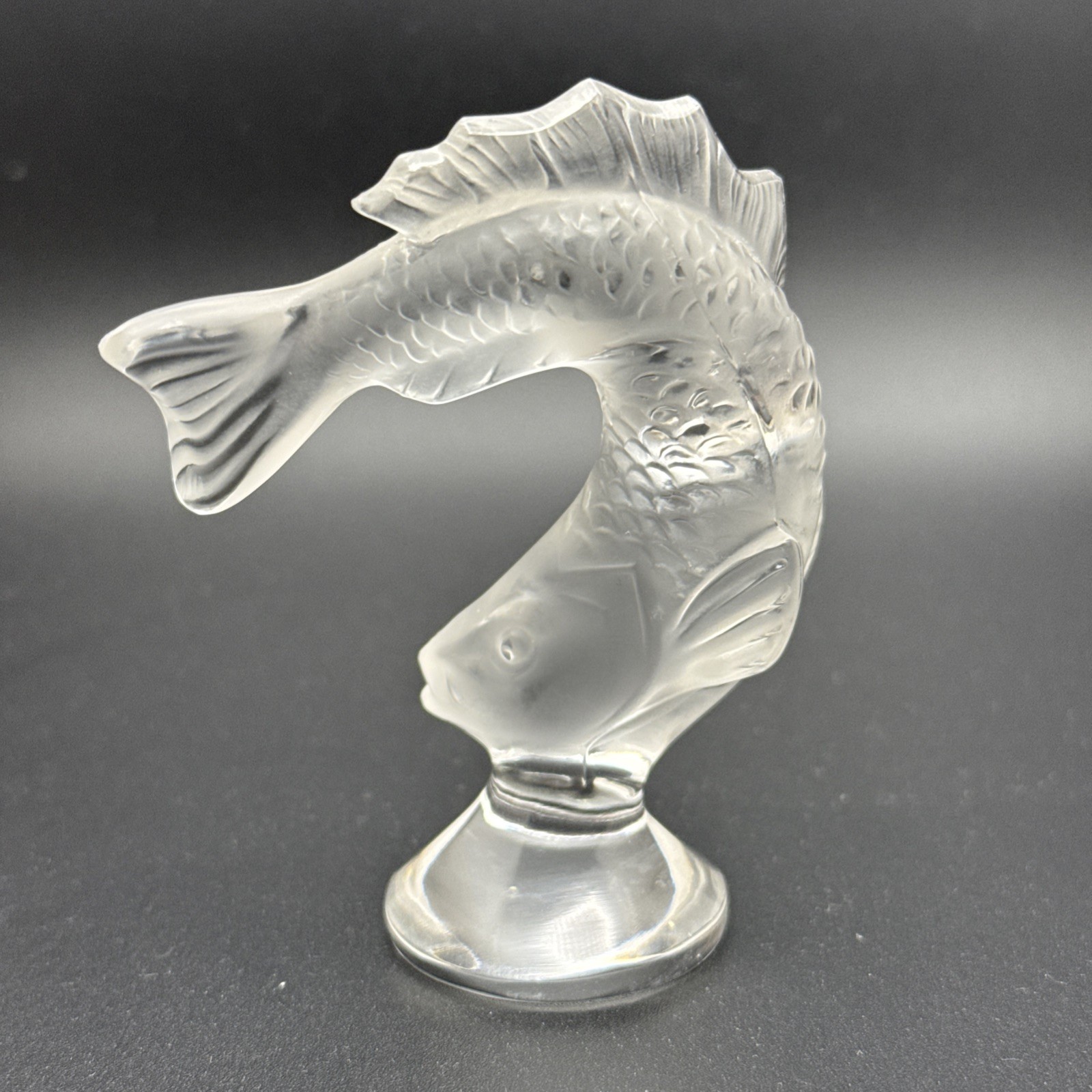 Lalique Crystal Frosted Glass Leaping Koi, Fish Goujon Paperweight Figurine