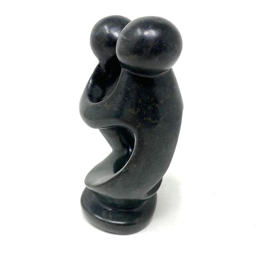 Carved Gray Soapstone Kissing Couple Contemporary