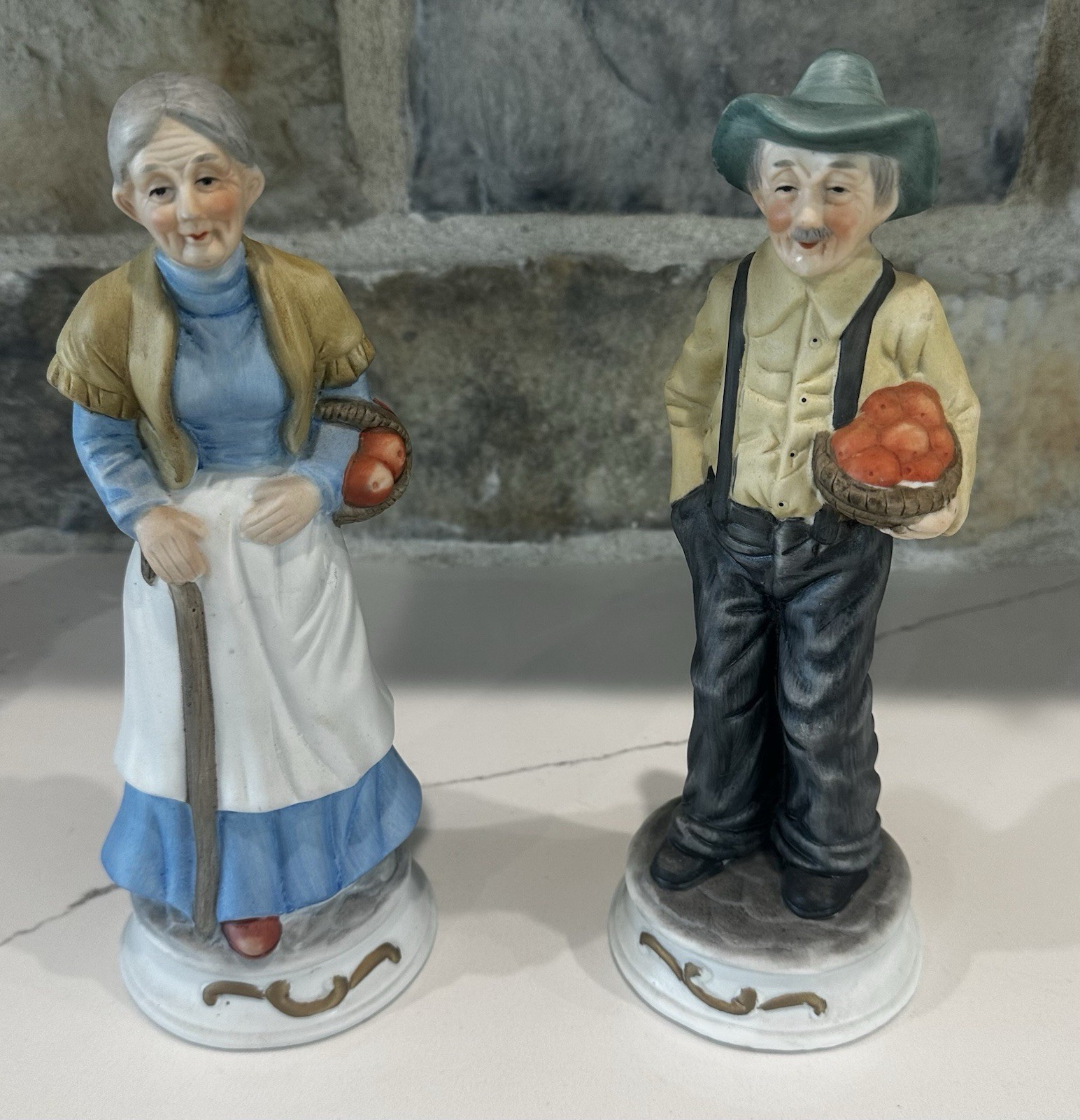 Vintage 10” Old Couple Farm Fruit