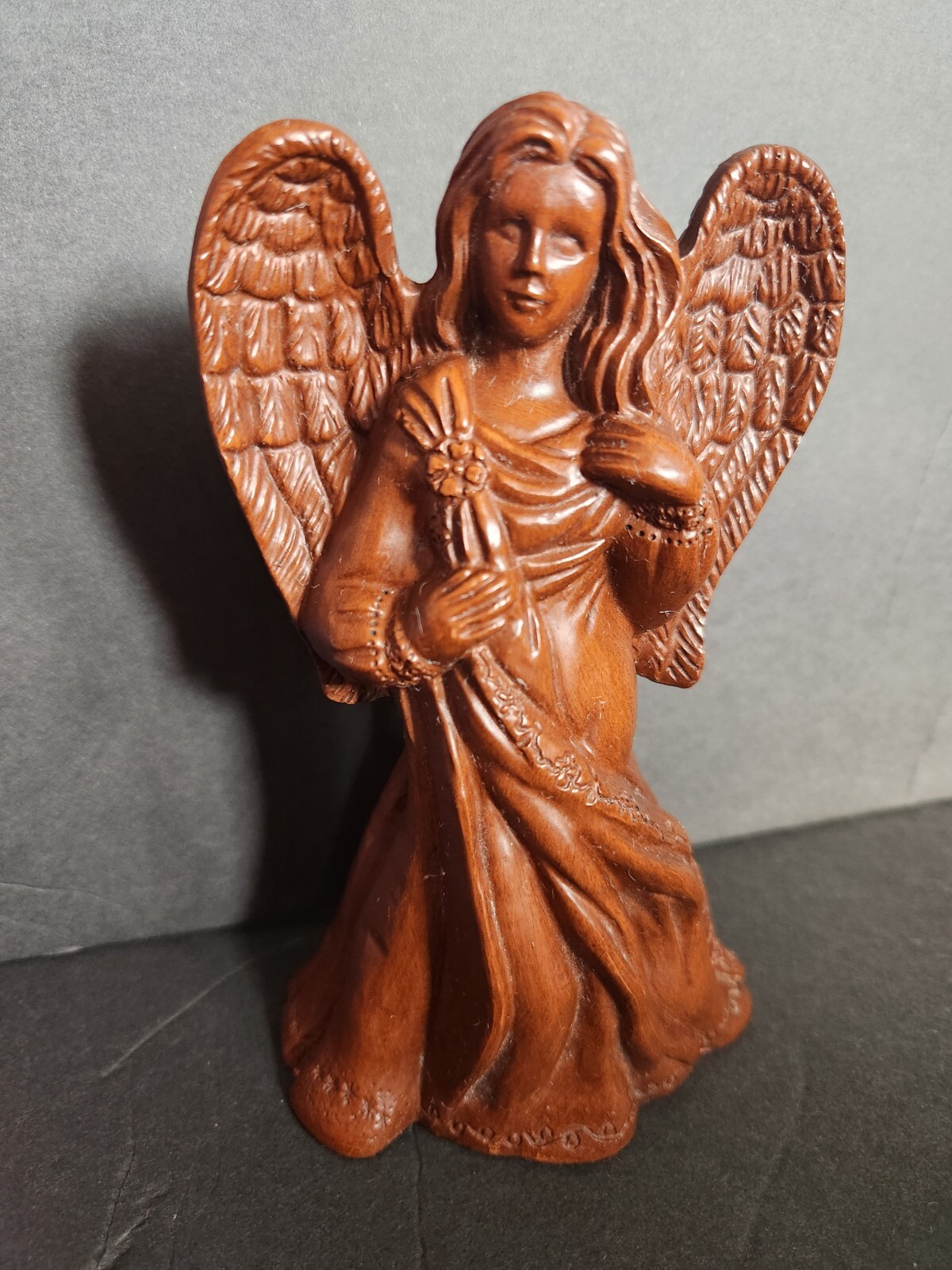 Vintage Red Mill Angel Nicole Crushed Pecan Carving Signed