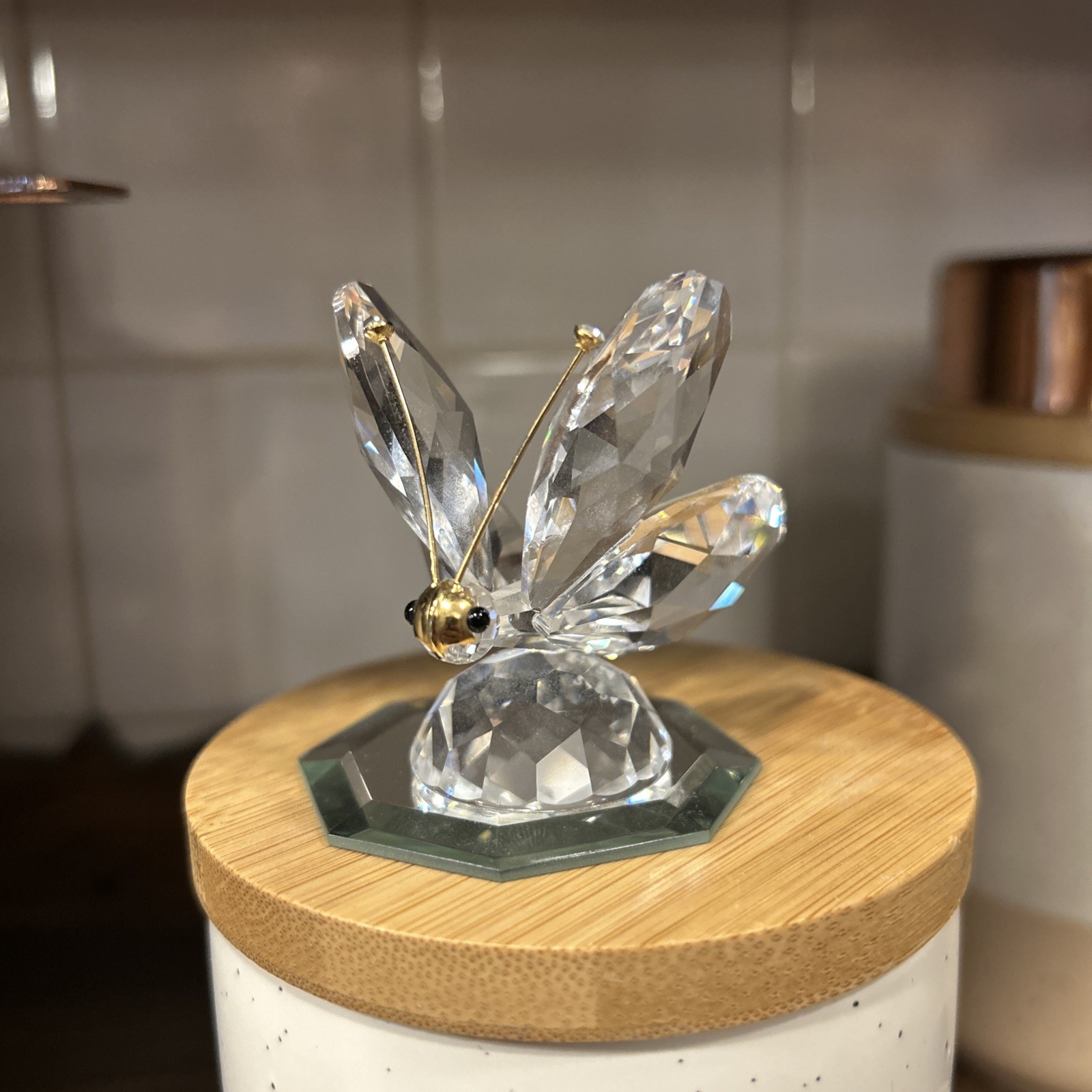 Retired Swarovski Crystal Mini Butterfly In A Summer Meadow Gold Mask 1.25″