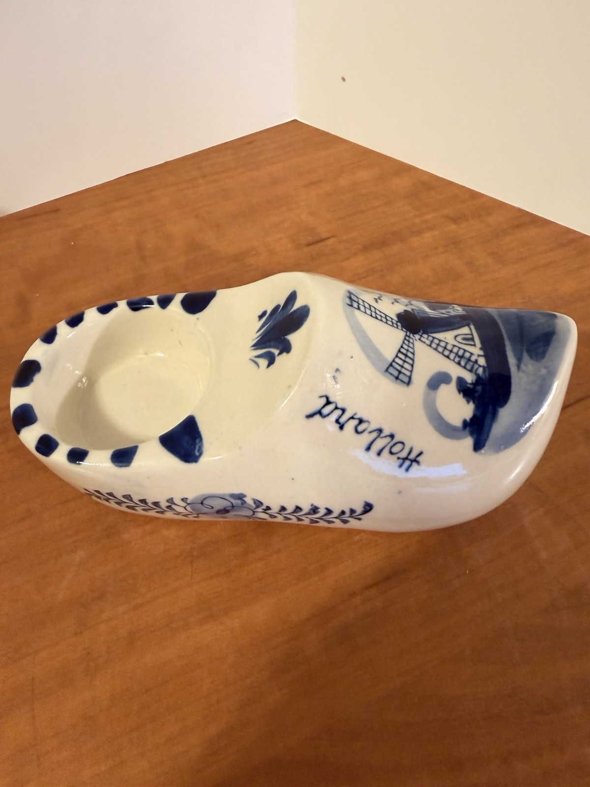 Delft Blue White Porcelain Clog Shoe Windmill Holland Hand Painted Candle Holder