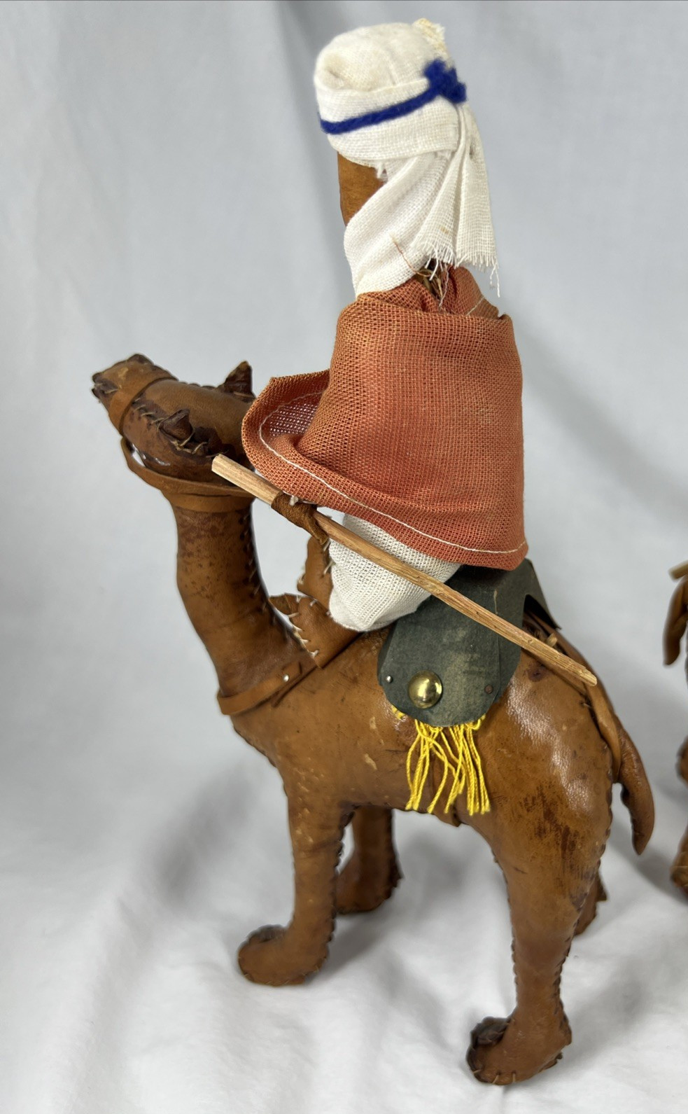 Lot of 2 Leather Bound Wrapped Camel Figure w/ Riders 10″