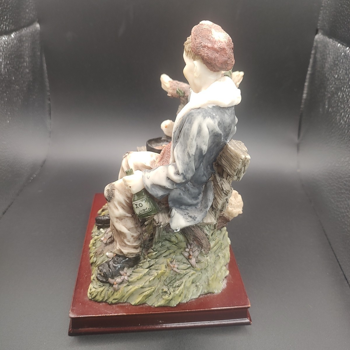 Vintage Capodimonte-style Porcelain Hobo Figurine 7 Inches Tall on Wooden Base