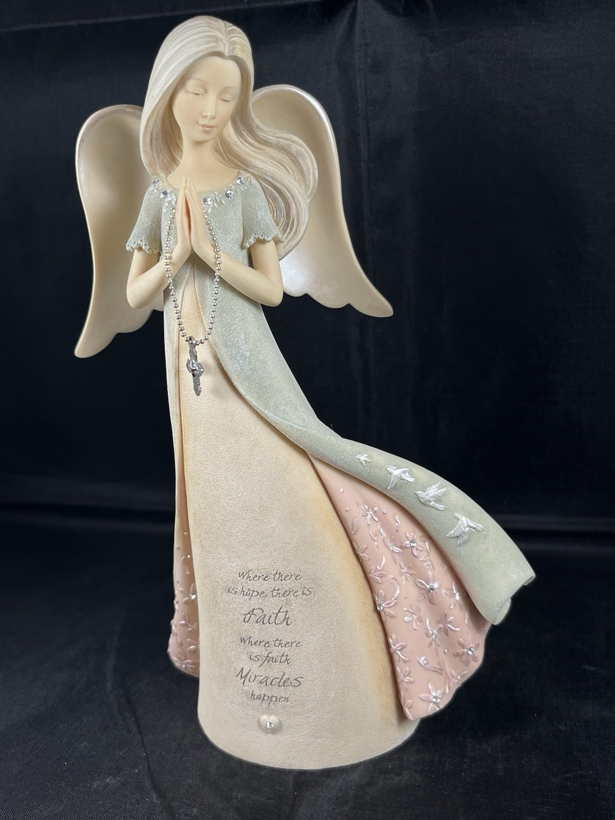Angel Faith Rosary Praying Stone Resin Figure Foundations 2019 Enesco #6005229