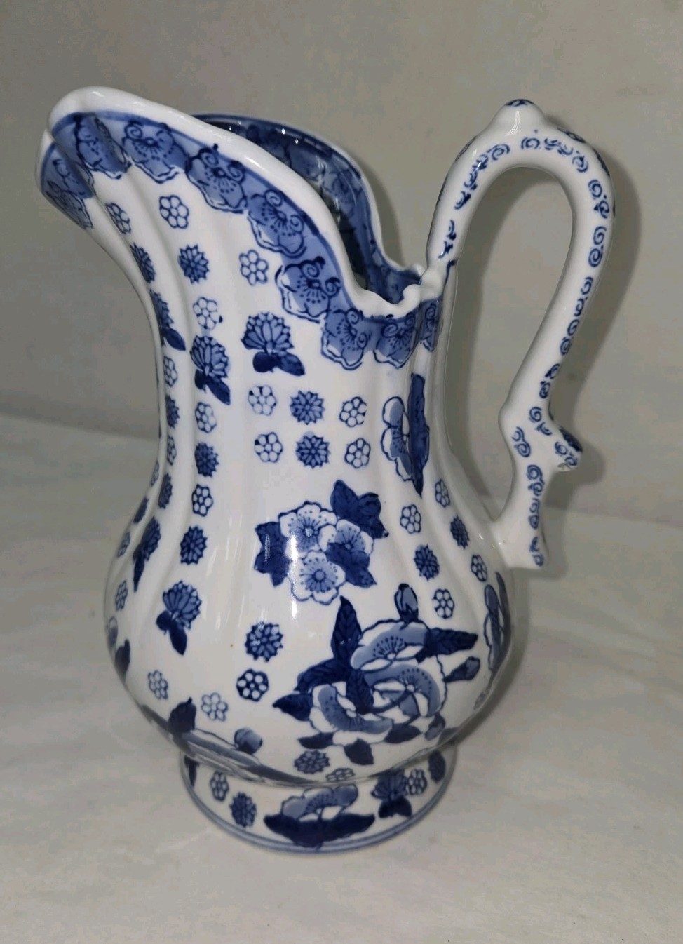 Vintage Delft Blue And White Andrea By Sadek Floral Pitcher
