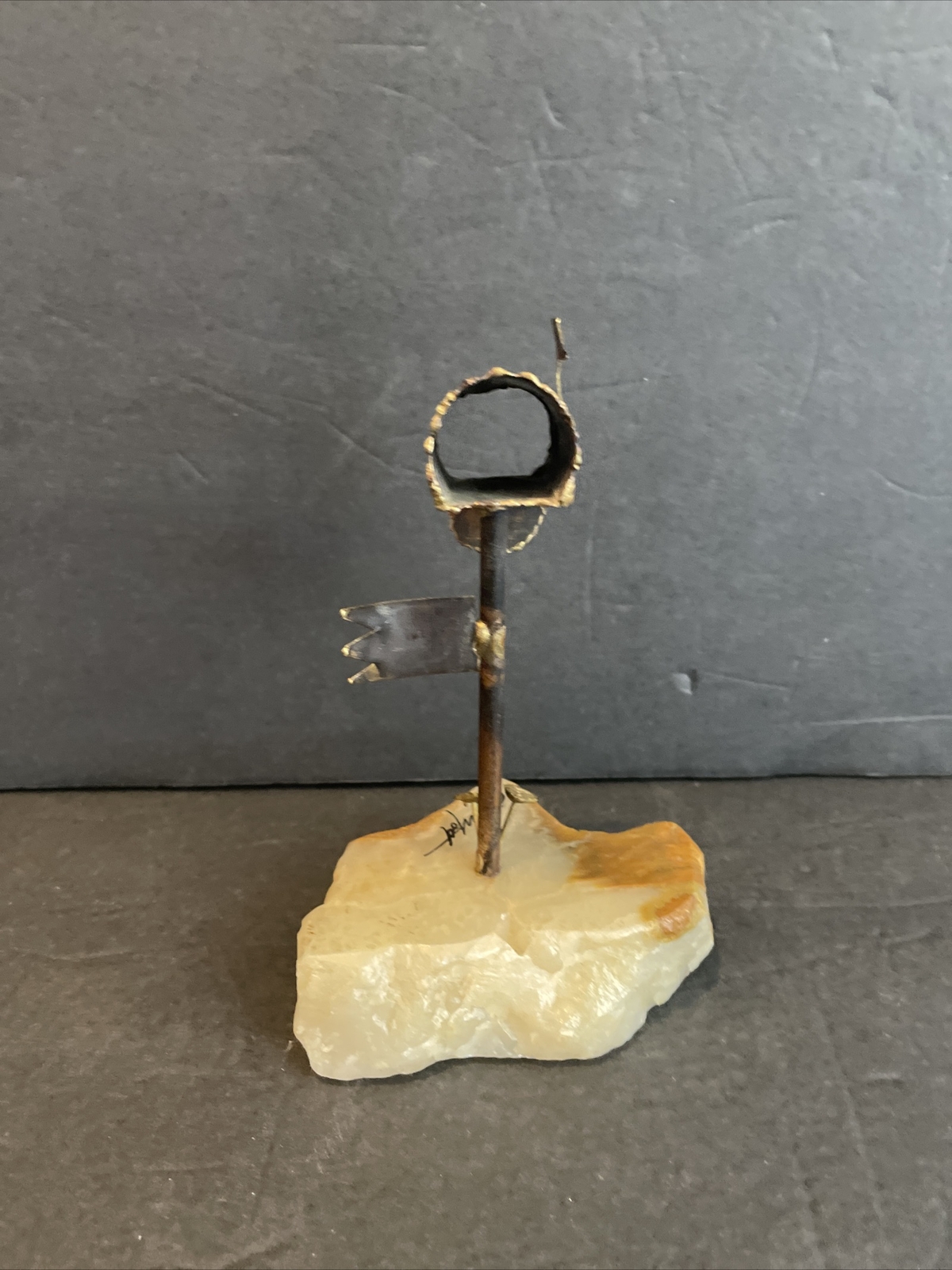 Vintage DeMott Onyx Quartz Stone Rock Brass Metal Mailbox Sculpture Figurine