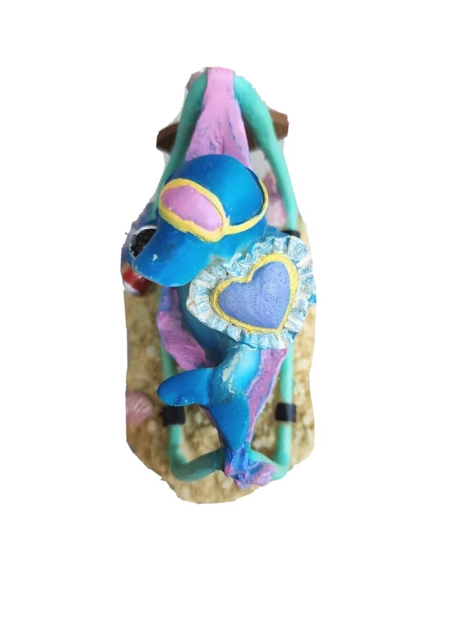 VTG Beach Dolphin in Hammoc Tropical Decor PRTD Miami Souvenirs Ceramic Figurine