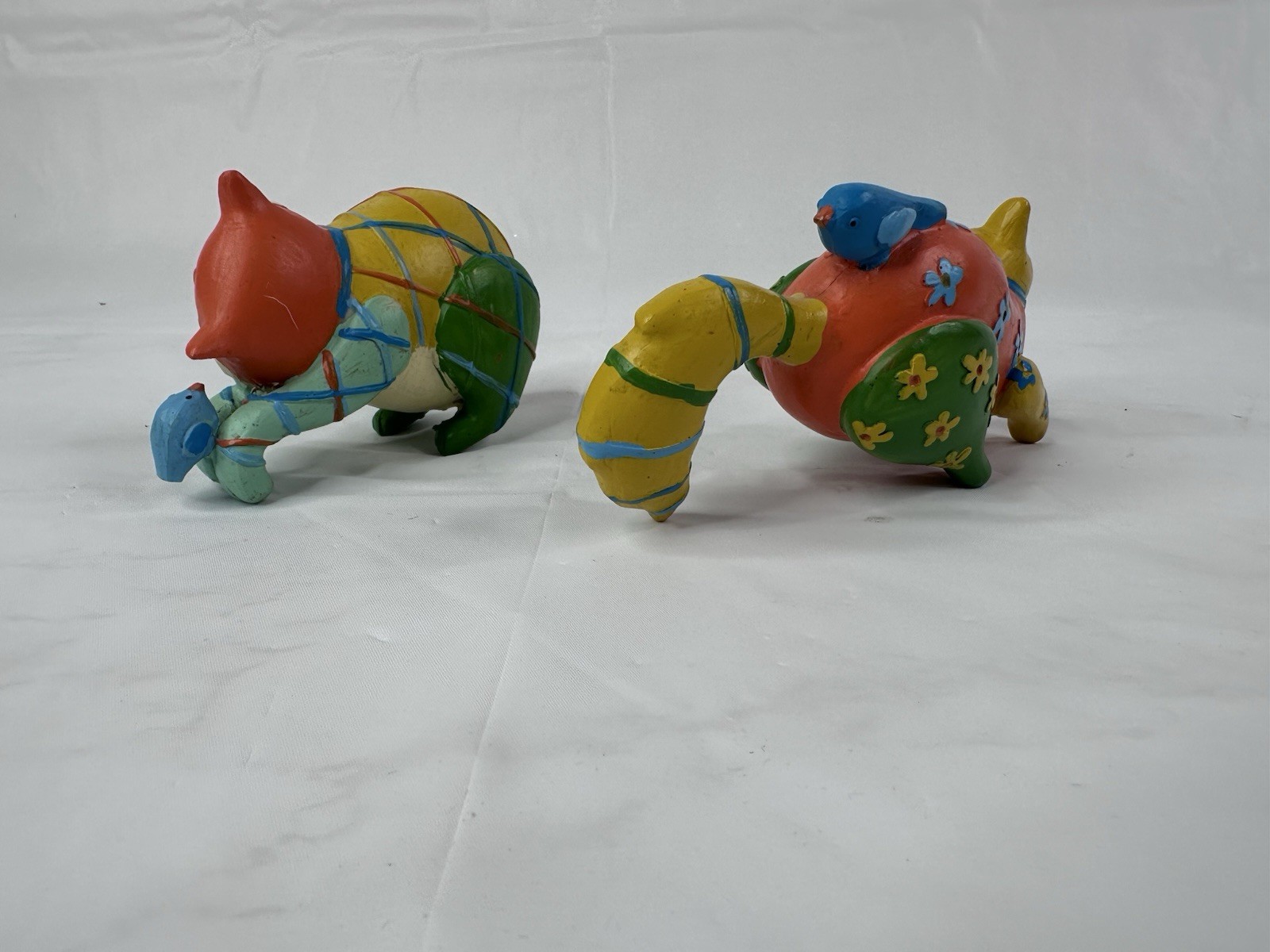 Whimsical Rainbow Primitive Folk Art Cats Figurine Resin Color Block