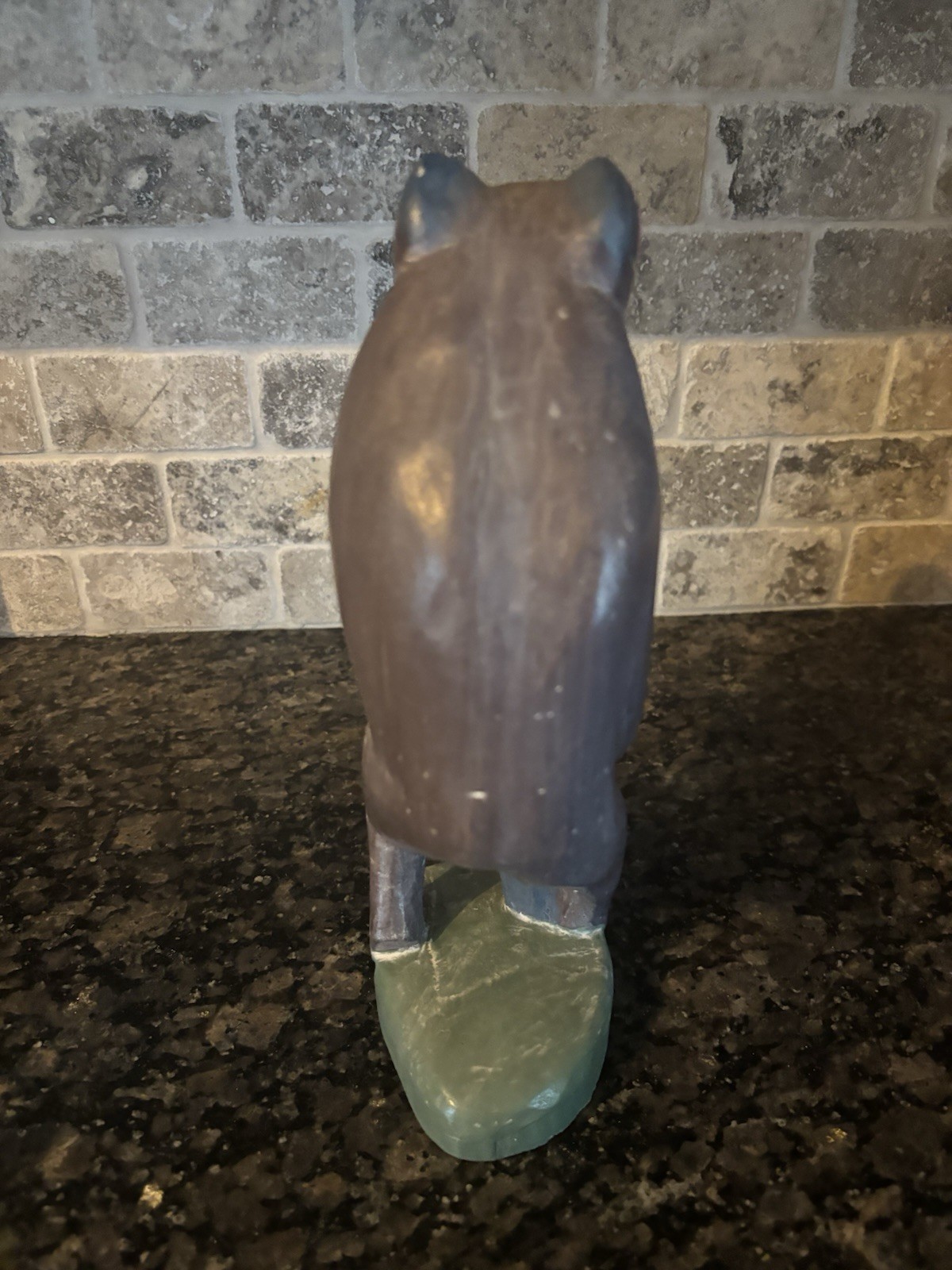 Carved Wood Standing Frog Figure Playing A Drum Hand Painted