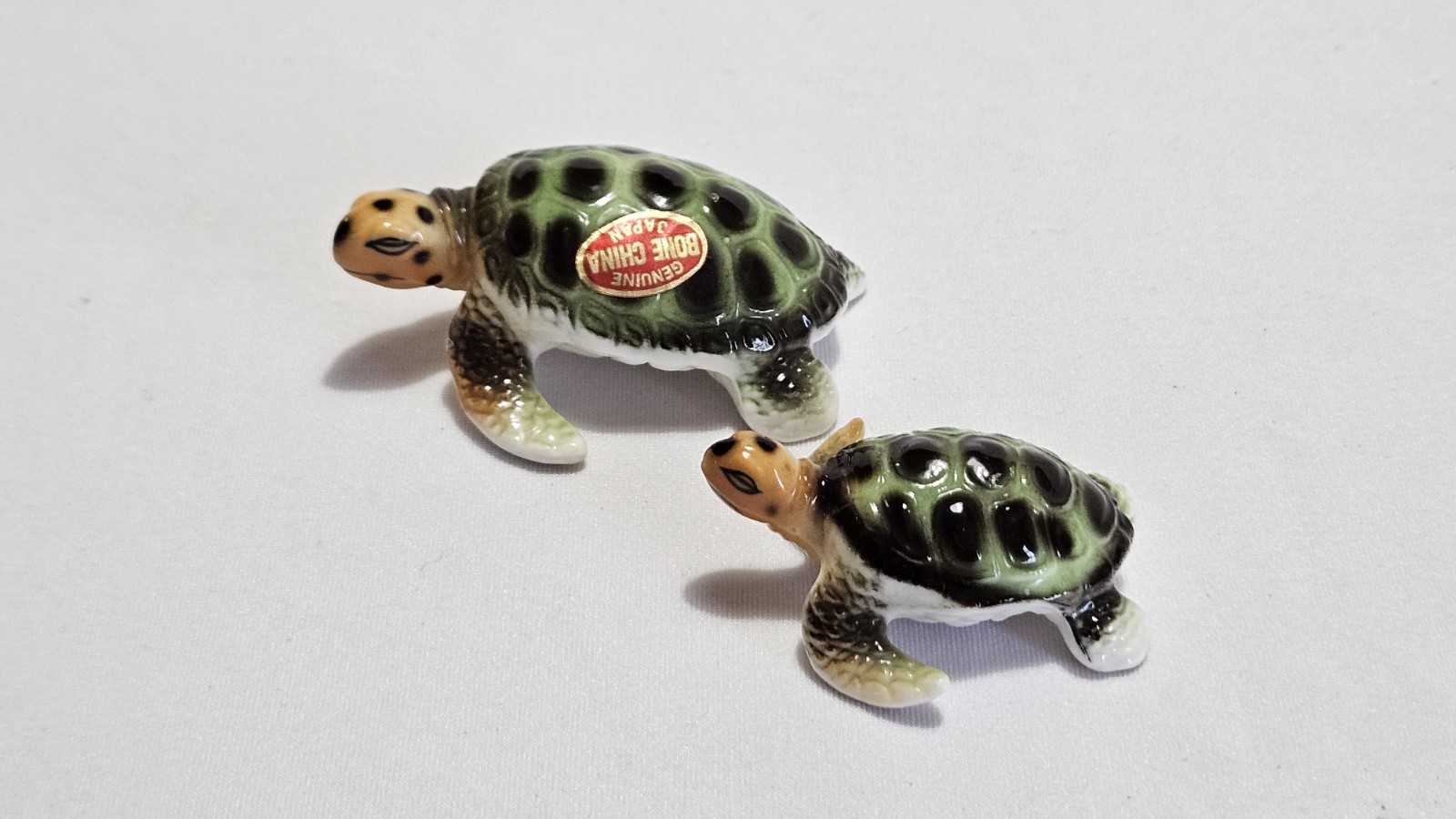 Vintage Bone China Japan Mini Sea Turtle Figurines Pair • Coastal Decor