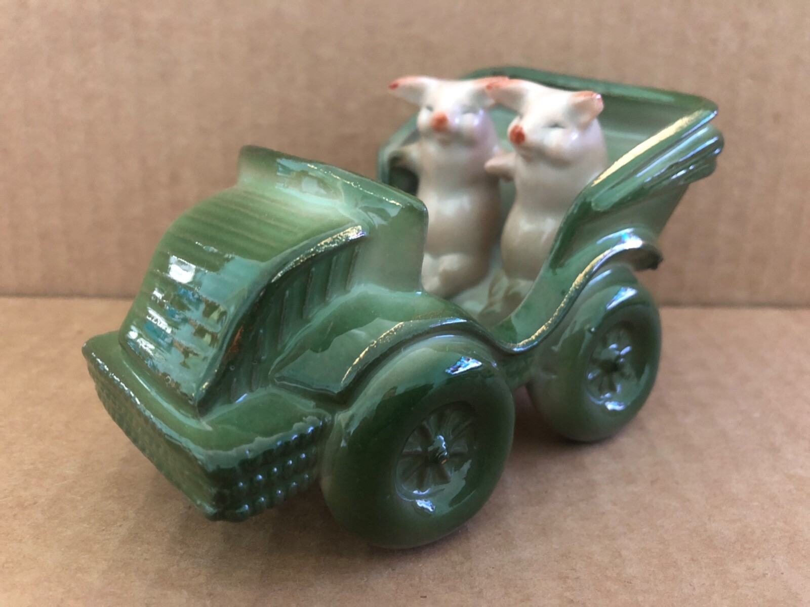 Vintage GERMAN PIG FAIRING 2 Two Pigs Automobile Car Green Gold