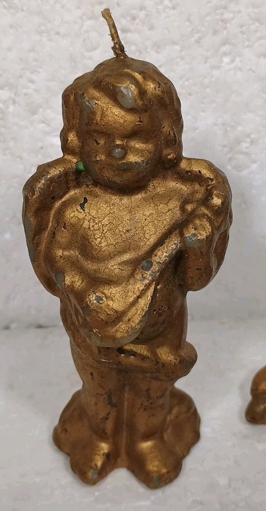 Hollywood Regency VTG Cherub Lot 2 Candles 2 Ornaments 3 Tea Light Holders