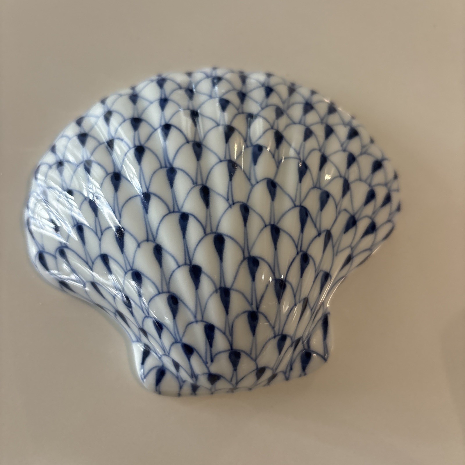 Andrea By Sadek Hand Painted Porcelain Blue Fishnet Scallop, Starfish and Shell