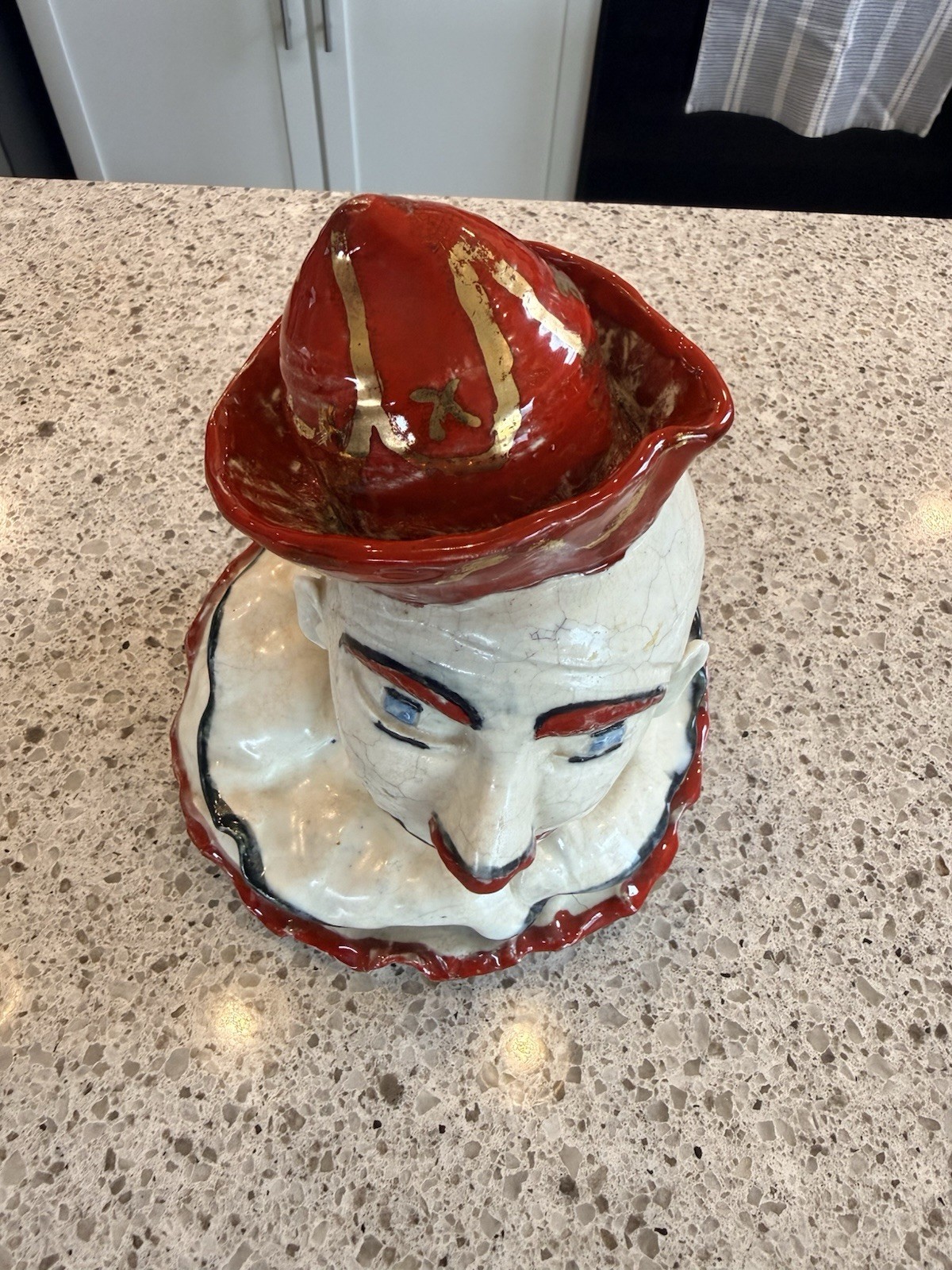 Vintage RARE Dorothy S. Fish Hand Painted Art Pottery Clown Head Bust Figure