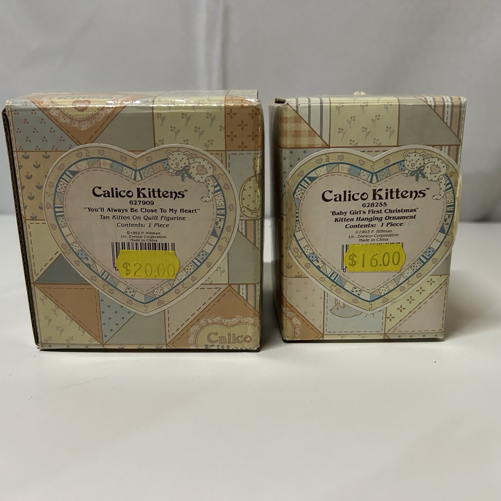 Lot 2pc 90s Calico Kittens Cats VTG Collection Figures, Displayer, in Box