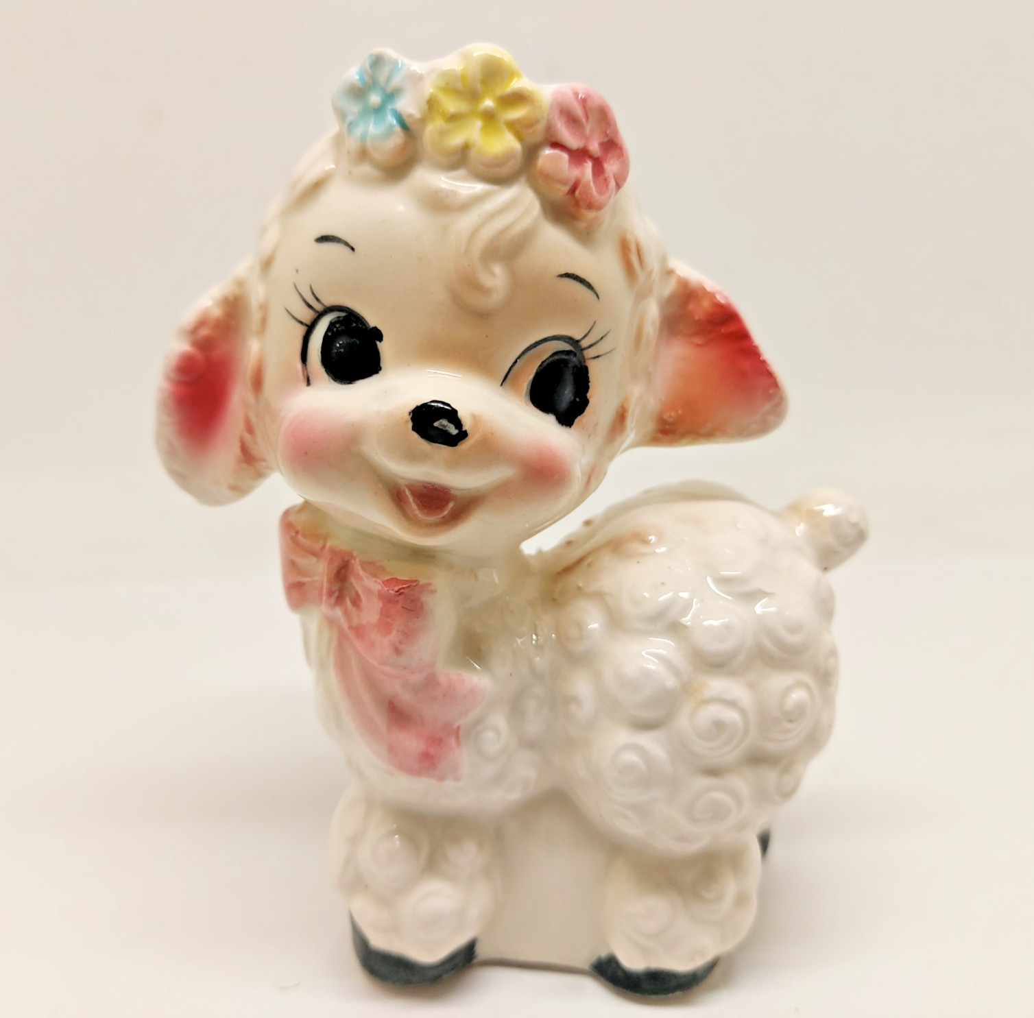 Vintage Anthropomorphic Kitschy Curly Lamb Ceramic Figurine Made in Japan