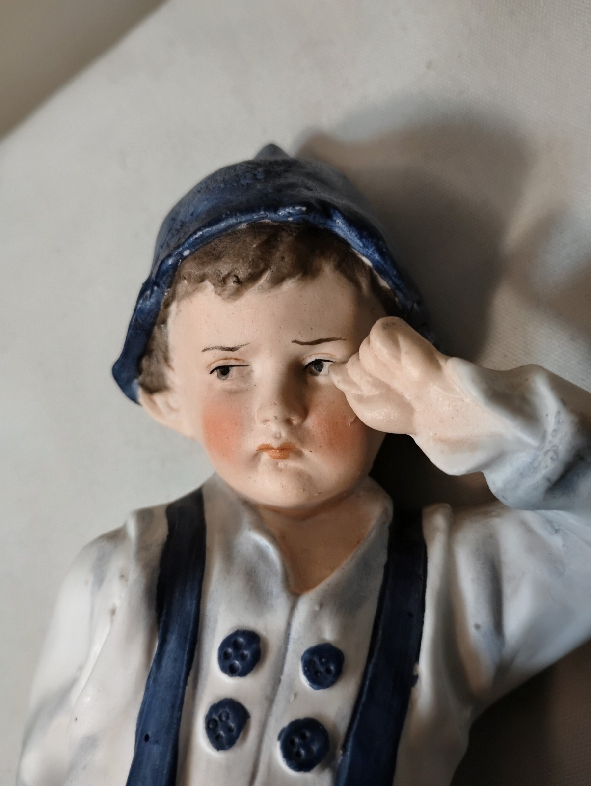 Antique Heubach Bisque Character Figurine Blue Boy w Watering Can Intaglio Eyes