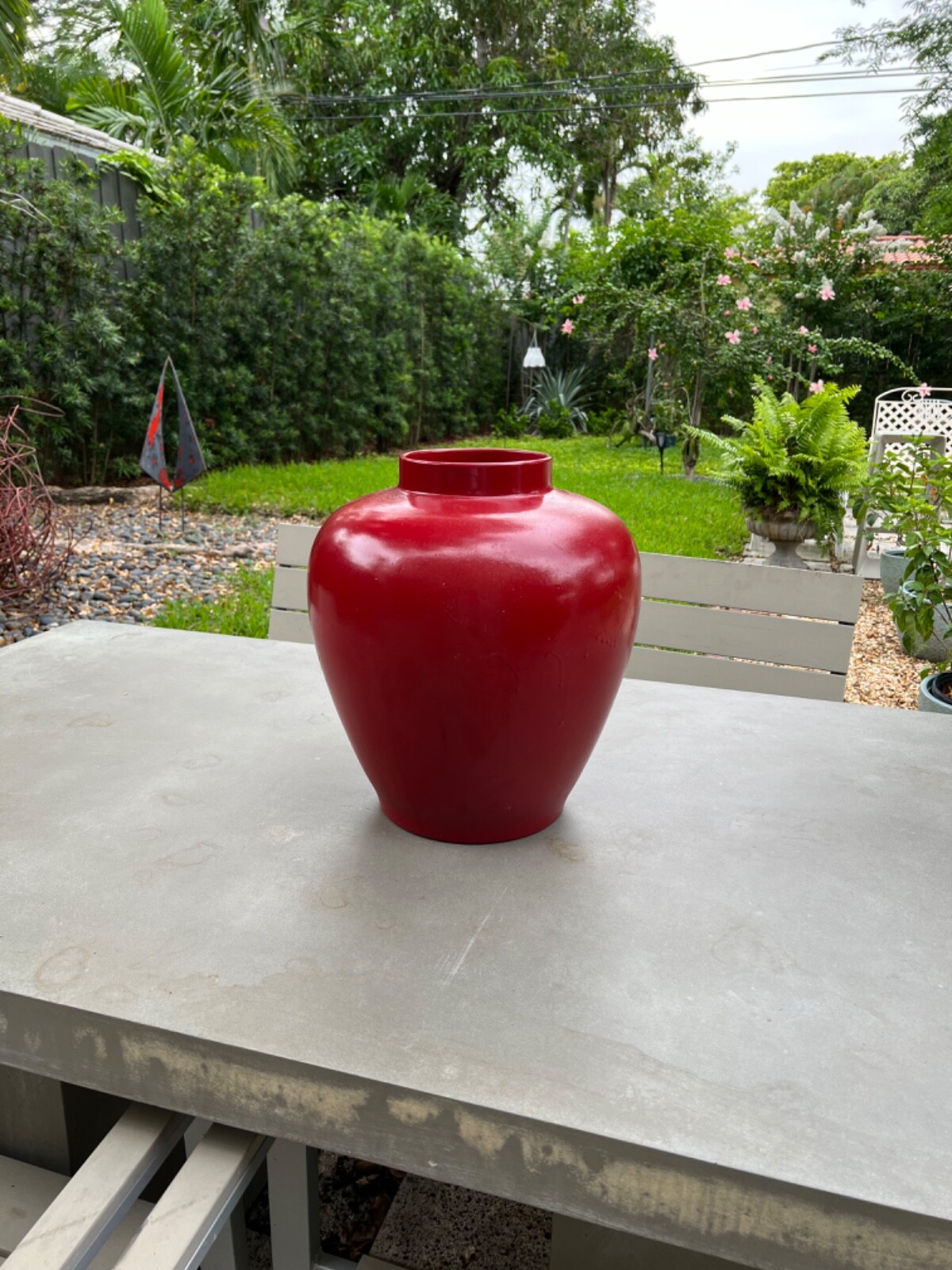 Rare 1970s TOMASSO BARBI Blood Red Ceramic Vessel (15”h) – Made in Italy