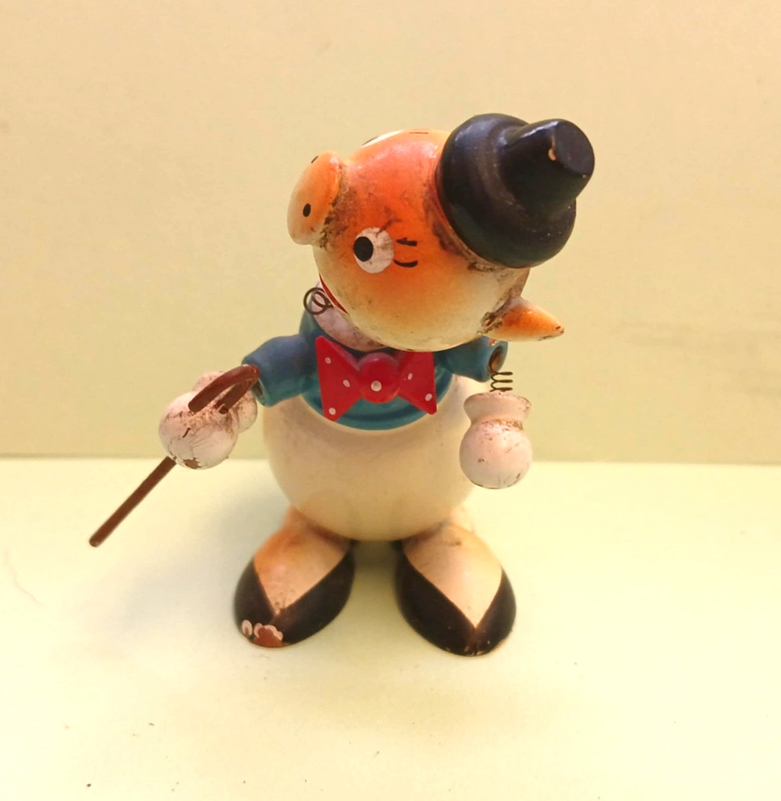 Vintage 60s Goula made in Spain Figurine Pig with cane