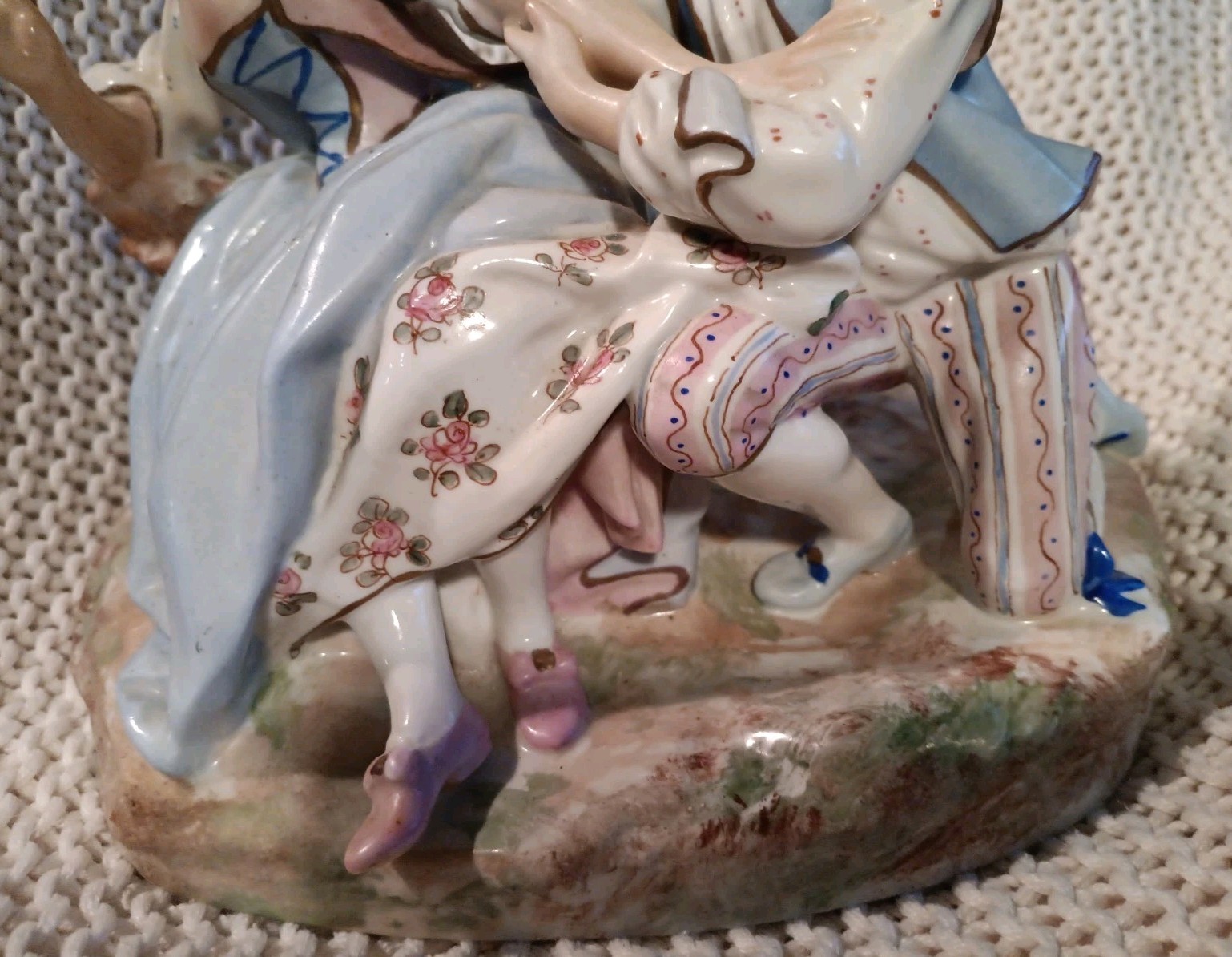 Antique Royal Crown Derby Rococo Scene Man Courting Woman Porcelain Figurine