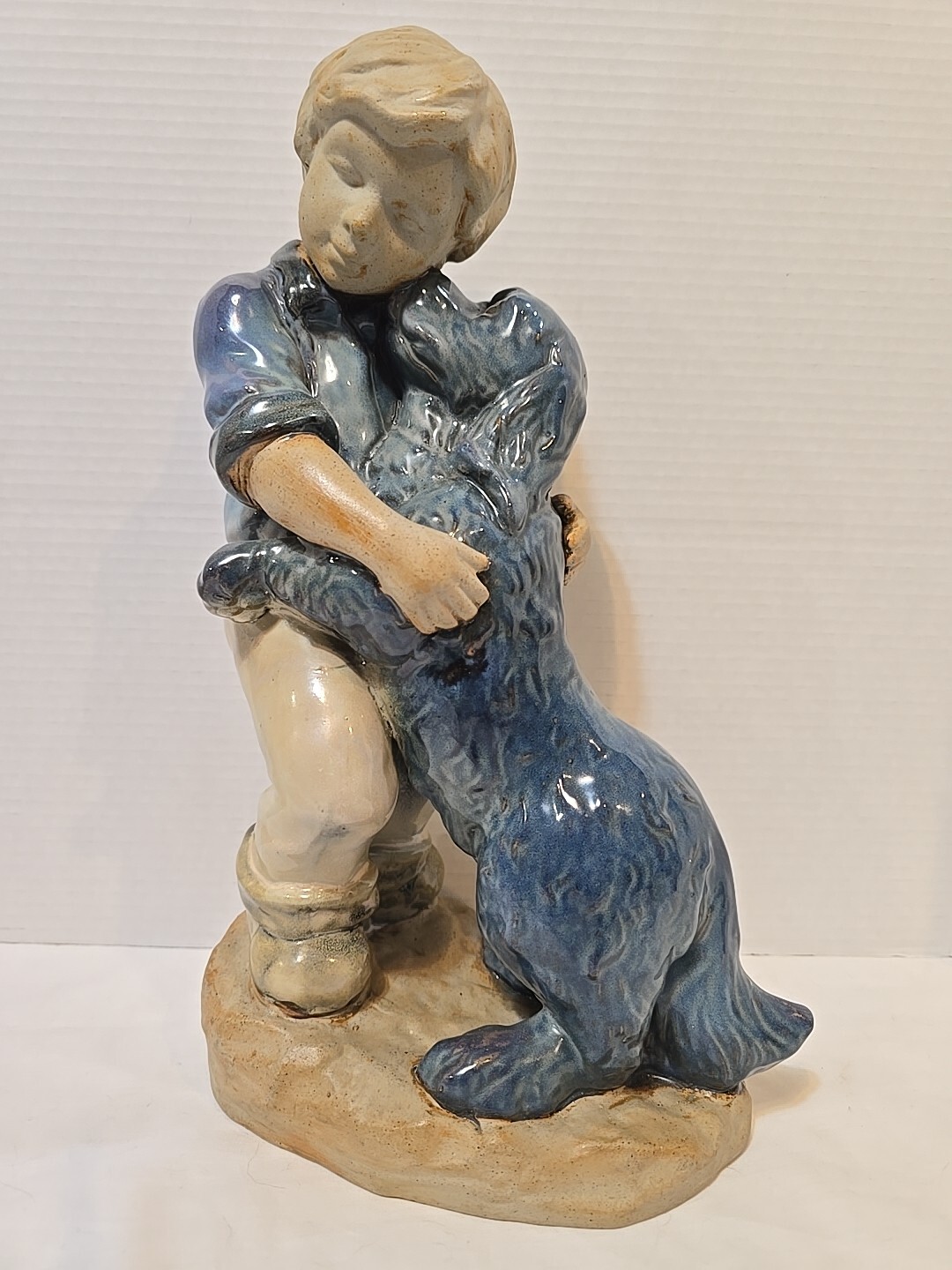 RARE Vintage Jasmine La Belle Large 15″ T hand made figurine boy with his dog H1