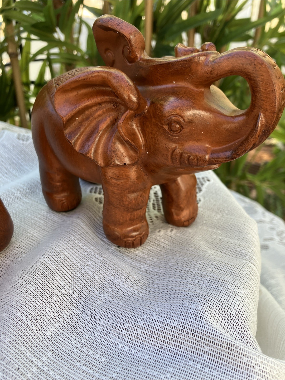 Elephant Sandal Wood Color Home Office Decor Resin Figurine Red Faux Wood Pair
