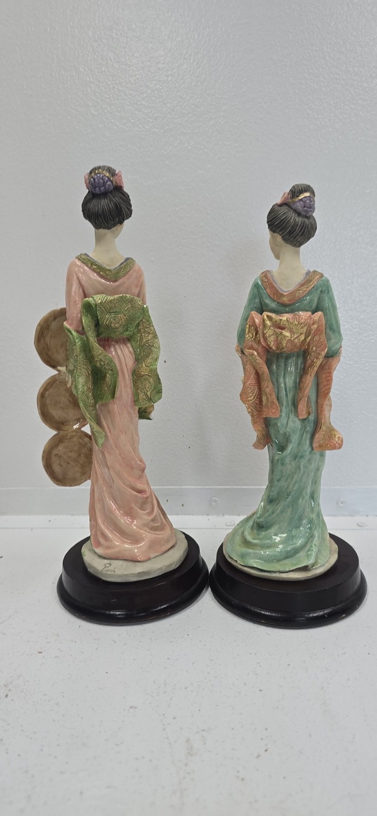 Vintage Geisha Figurines Set of 2 Puccini & Tuba Asian Kimono Lady Statues