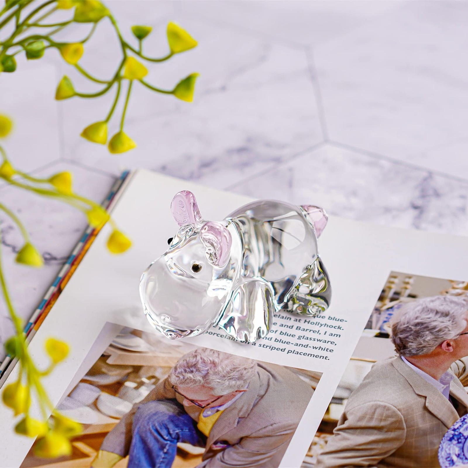 2.8inch Crystal Hippo Figurines Collectibles Gift for Women Art Glass Hippopo…