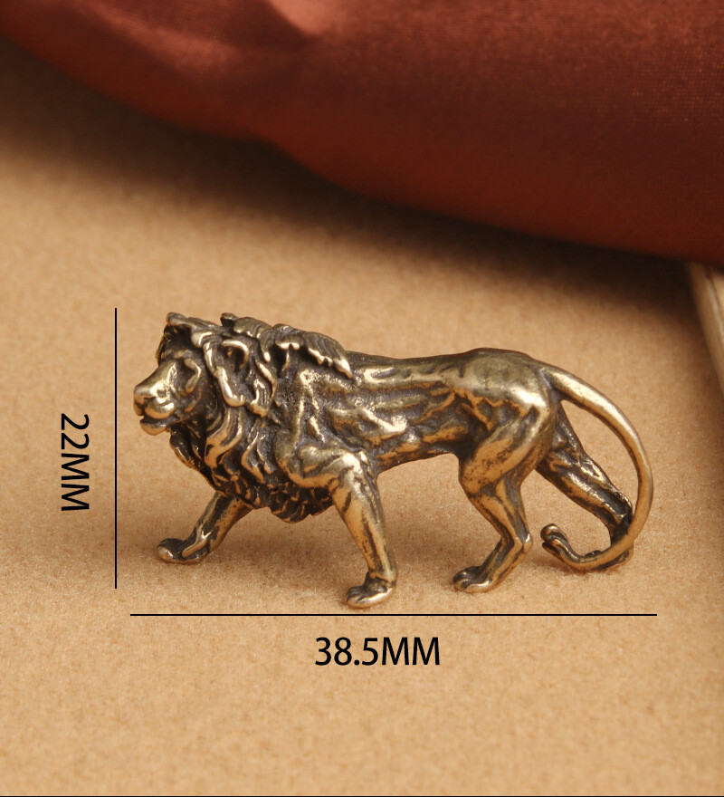 2 Pc Solid Brass Lion Statue Animal Statues Toys Ornaments Desktop Decorations