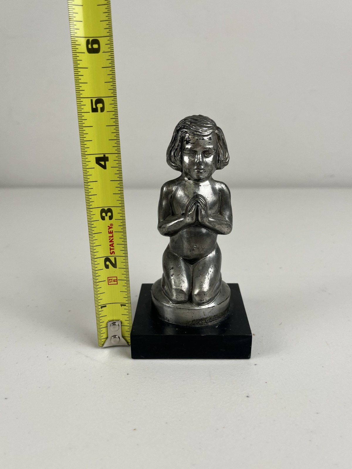 Silver Vintage Praying Young Child Kneeling Metal Figure Figurine 5″ Tall