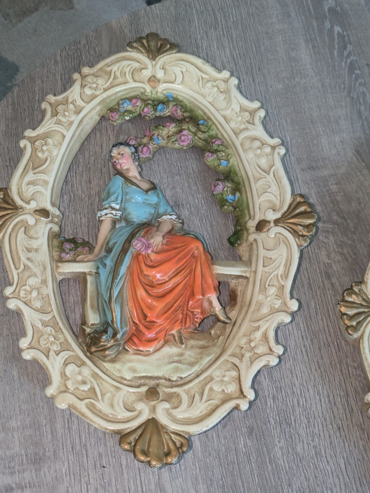 VTG Italian Baroque Fontanini Depose Style Courting Couple Wall Art Italy Chalk