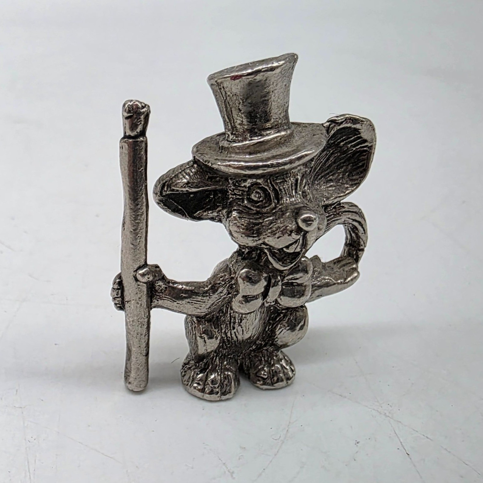 Vintage Silver Tone Mouse Figurine With Top Hat & Cane 1.75″