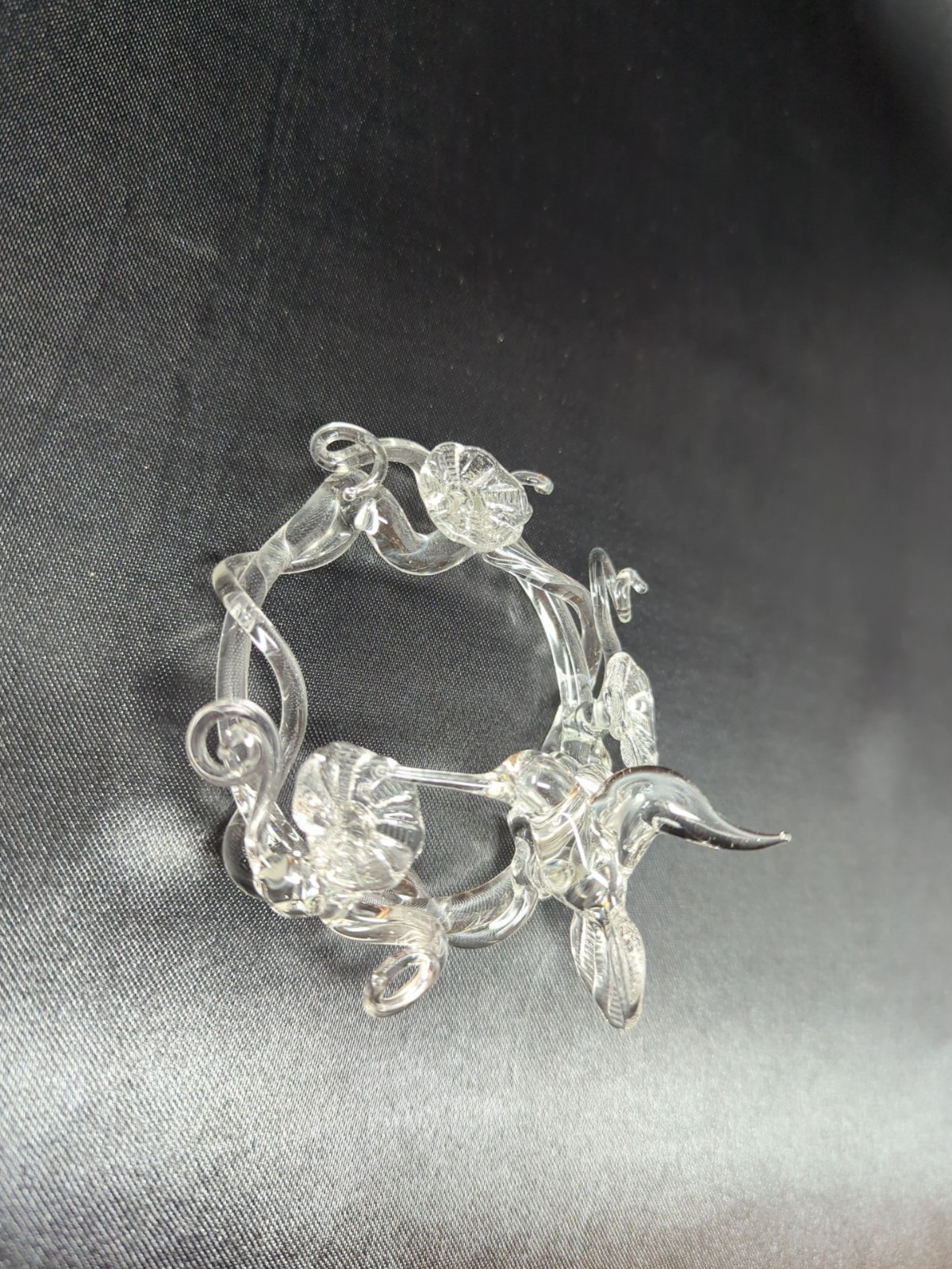 Mini Clear Glass Hummingbird + Flower Ornament Figurine Flowers Bird Figure 3″