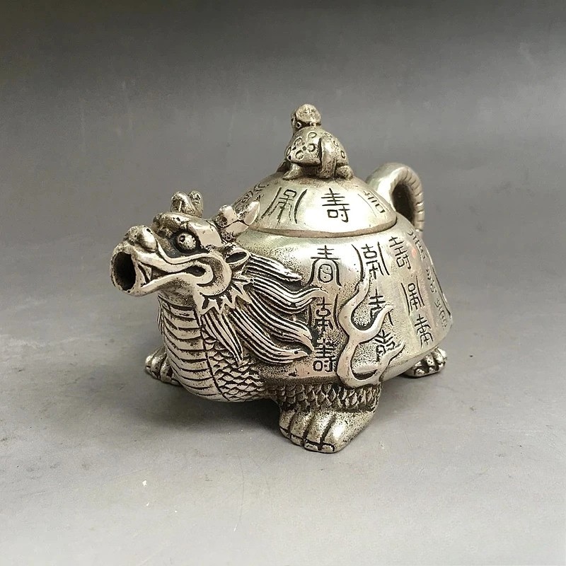 Silver-plated White Copper Dragon Pot Kettle Teapots Decorative Collection