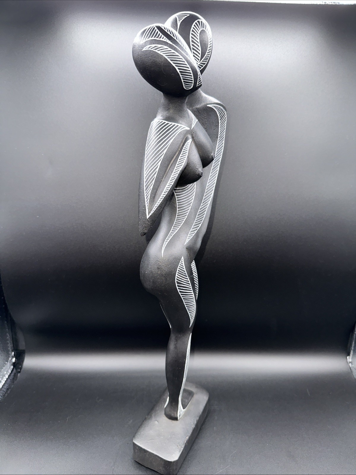 ABSTRACT NUDE INDONESIA HAND-CARVED BLACK HARDWOOD MAN WOMAN EMBRACE KISS