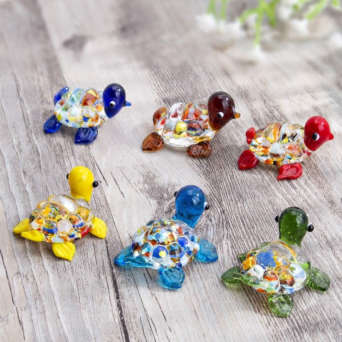 Handmade Mini Sea Turtle Art Glass Blown Sea Animal Figurine,Set of 6