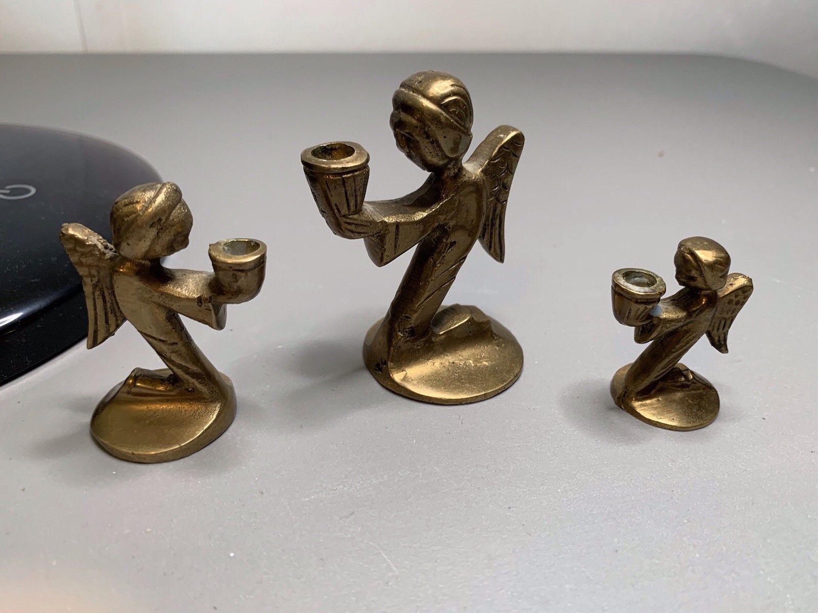 Kneeling ANGEL candle holders Brass Set of 3 Different sizes Religious Christmas