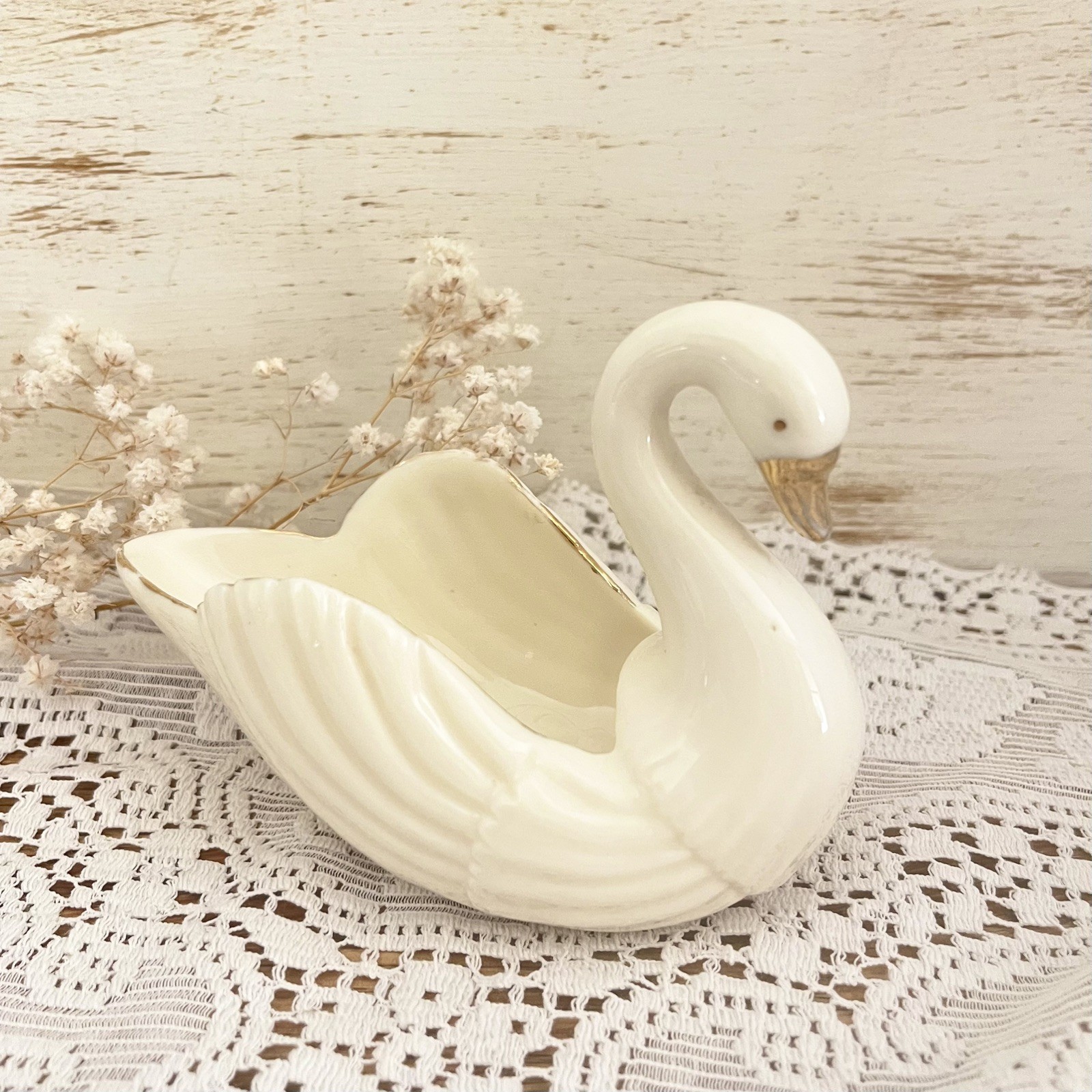 Vintage LENOX Small Ivory Porcelain Swan Figurine Trinket Dish