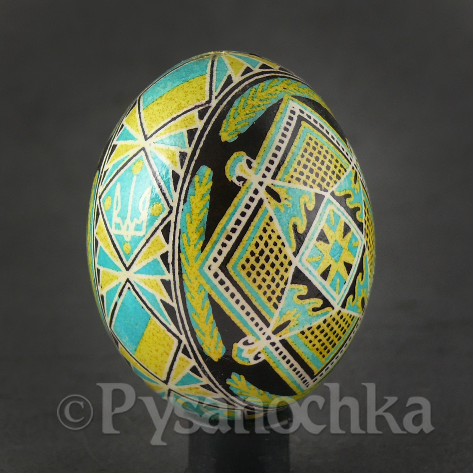 Hand-Painted Ukrainian Pysanka with Ukrainian Trident Chicken Easter Egg