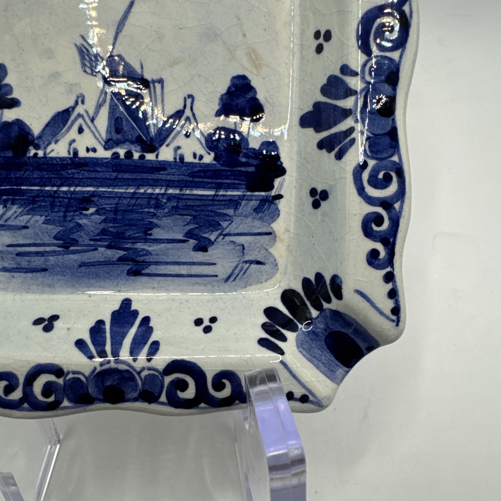 Hand-painted Delft Holland dish Vintage Dutch blue and white trinket dish