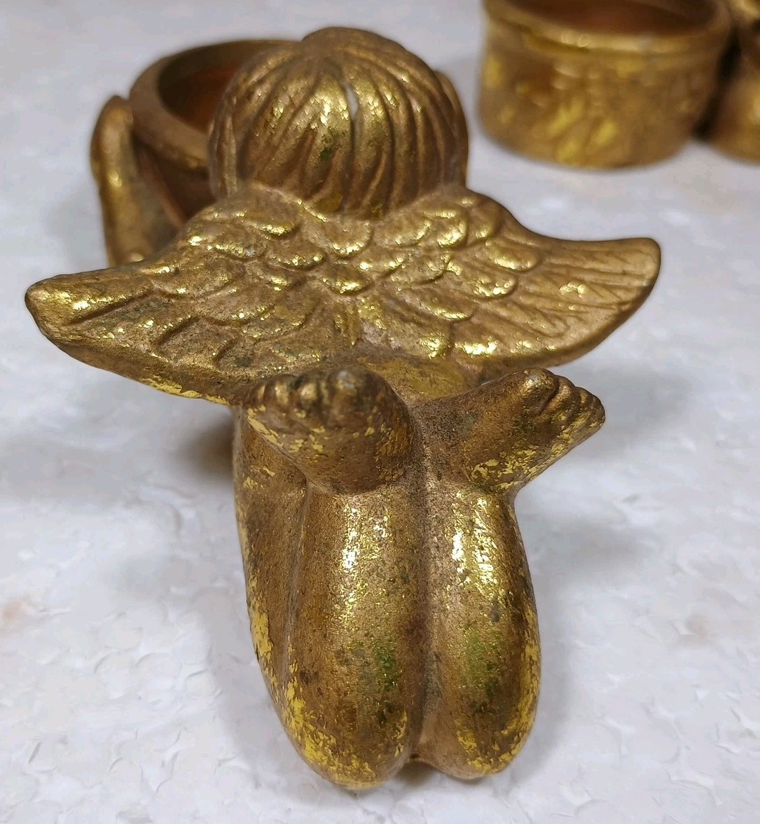 Hollywood Regency VTG Cherub Lot 2 Candles 2 Ornaments 3 Tea Light Holders