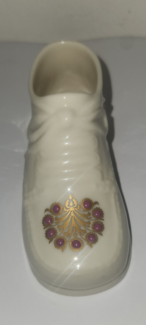 Vintage Lenox Porcelain Baby Shoes Hand Painted Baby Pink Dots Gold Trim Figure