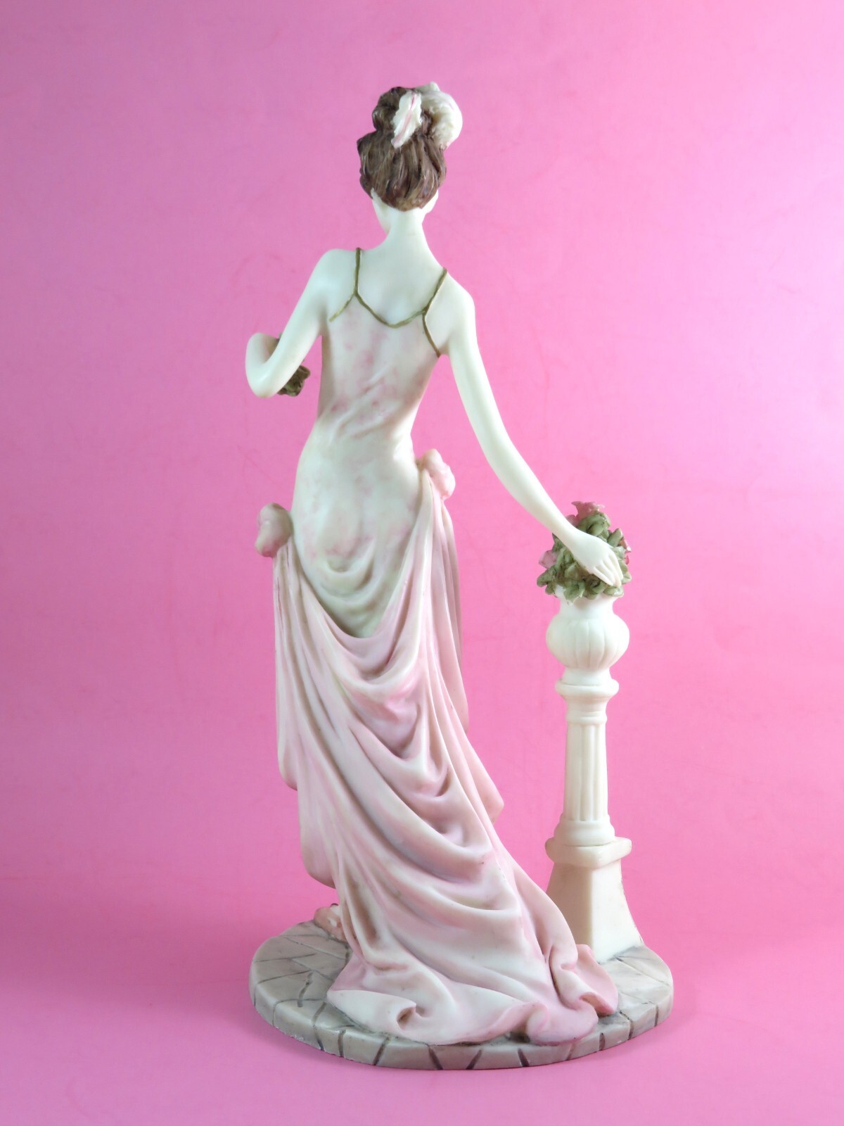 Vintage Standing Victorian Lady Statue Heavy Resin Hand Painted 13 inch 1970s