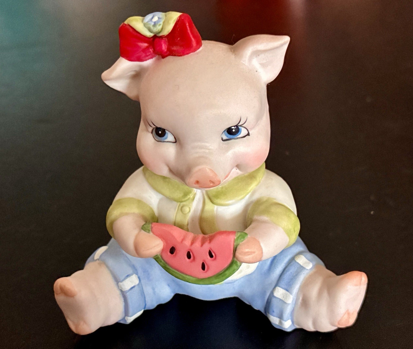 1994 BC Bronson Collectible Baby Pig Tales Piglet Figurine Eating Watermelon 2.5
