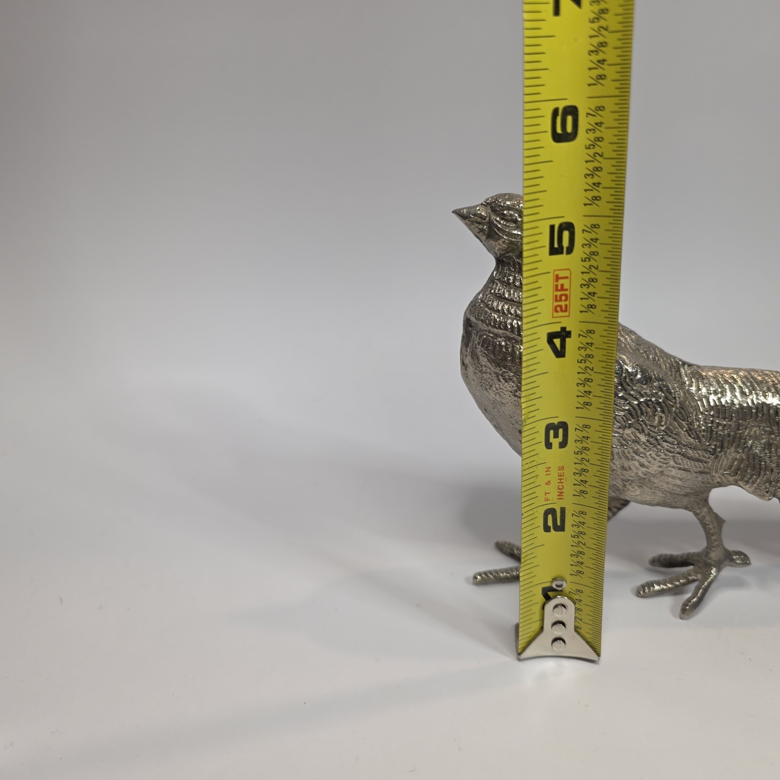Vintage Silver Tone Pheasant Figurine Long Tail Bird Metal Statue