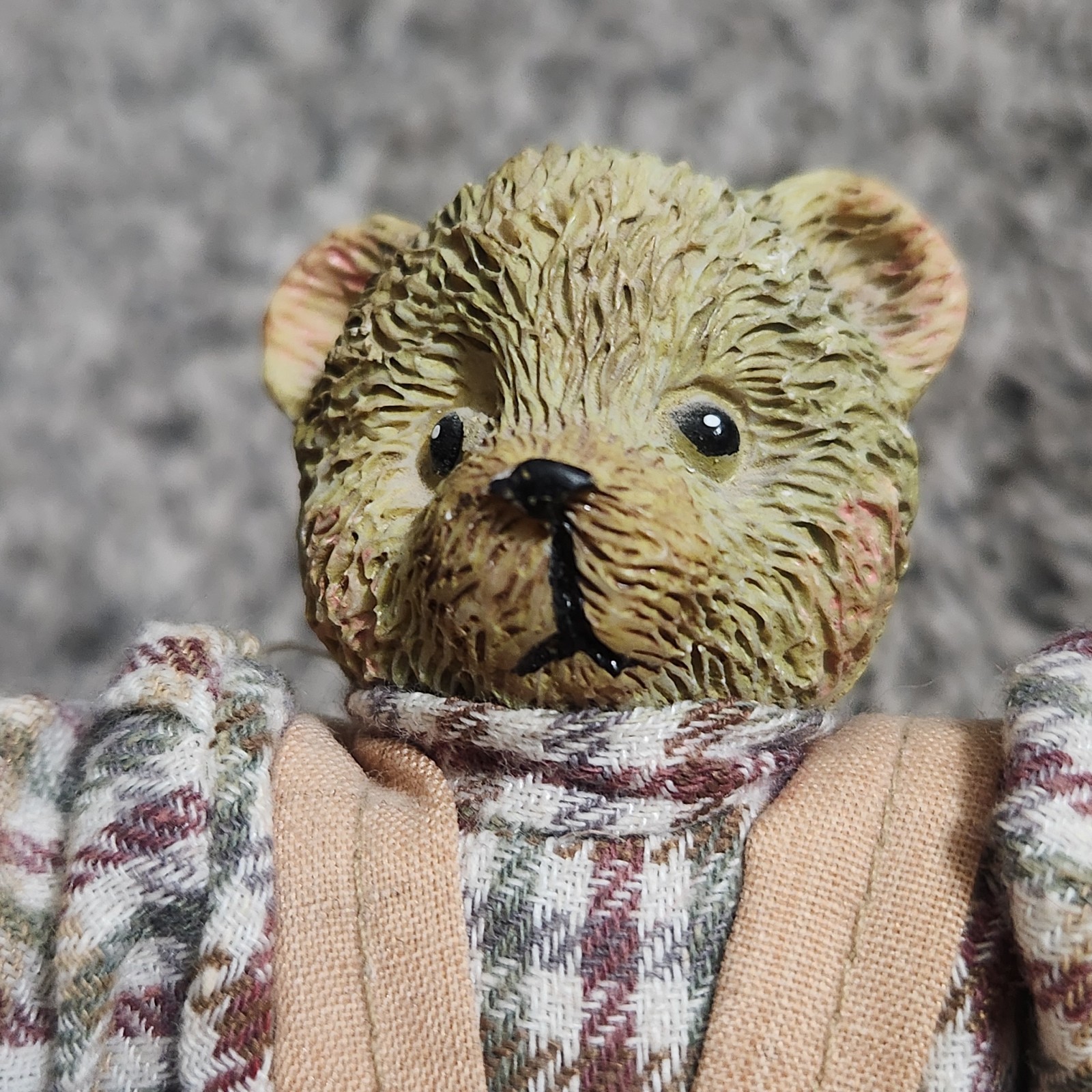 Miniature Teddy Bear Fabric Sand Body Resin Head 5″ Tall