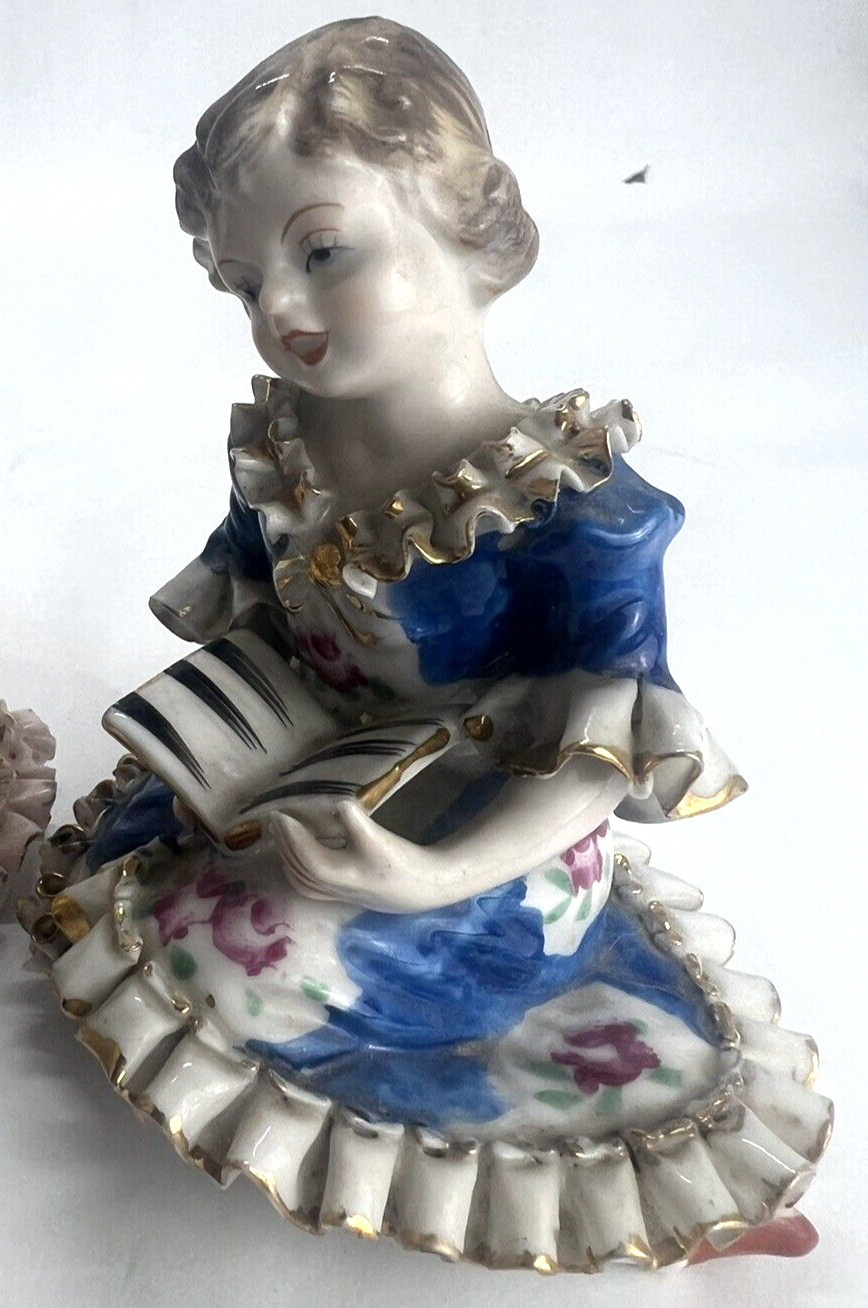 Vtg Set of 3 Porcelain Hand Painted Victorian Musical Figurines Thames Mandolin