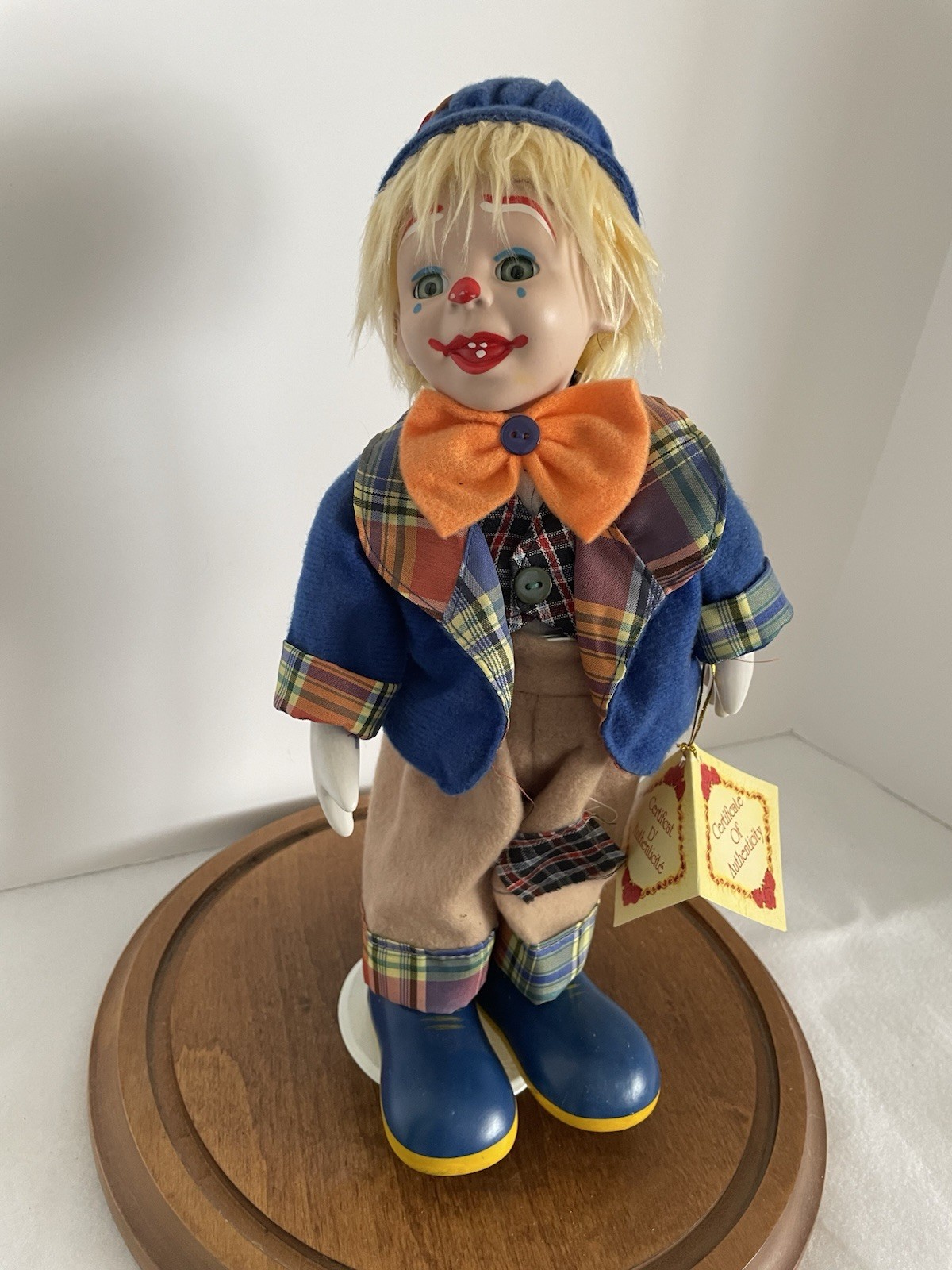 Vintage Collectors Choice Musical Animated Porcelain Clown Doll Stand COA Works
