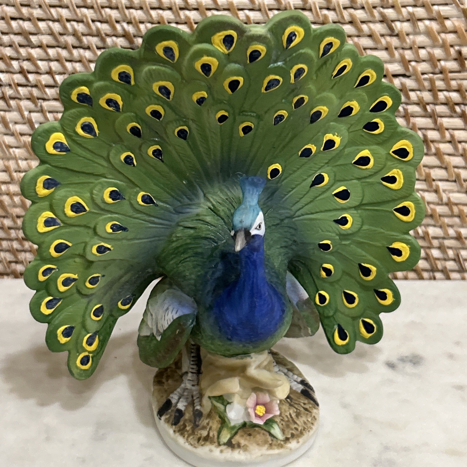 Lefton China Hand Painted Peacock with Full Fanned Tail kw2336 Vintage Japan